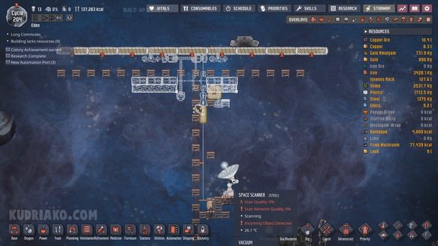 S1E28 Как защититься от метеоритов и убрать реголит - Terra 199-209 - Oxygen Not Included смотреть онлайн