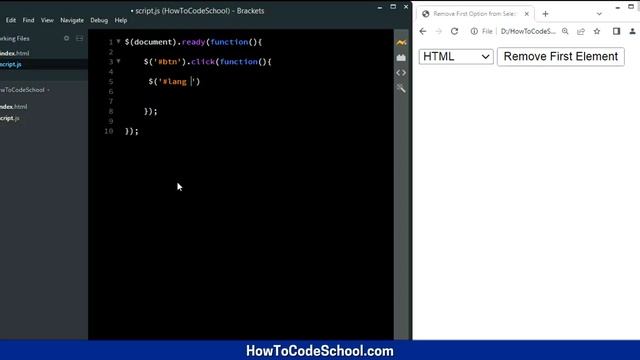 Remove first option of Select tag with jQuery [HowToCodeSchool.com] смотреть онлайн