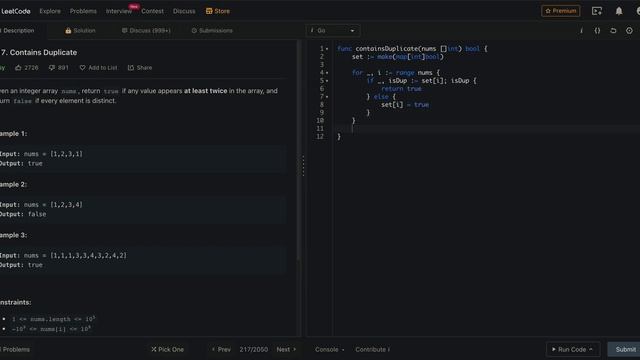 Contains Duplicate - LeetCode 217 - Golang смотреть онлайн