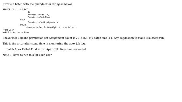 Salesforce: Batch failed because of the error: Apex CPU time limit exceeded in preparing state? смотреть онлайн