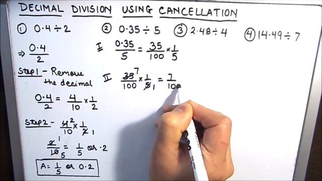 How To Divide Decimals Using Cancellation / Decimal Division Using Cancellation / Decimal Division