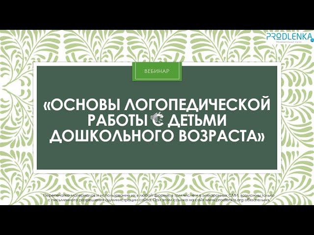 Вебинар «Основы логопедической работы с детьми дошкольного возраста» смотреть онлайн