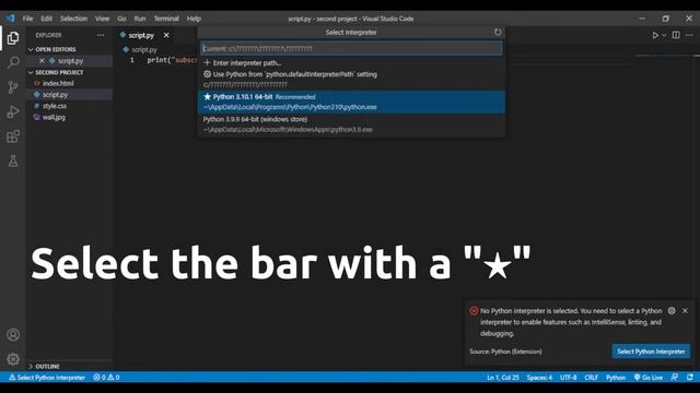 "Select Python Interpreter" Erorr Fix смотреть онлайн