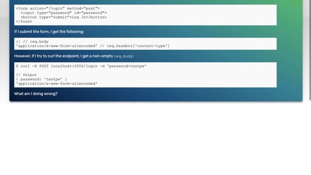 Request body is empty when making a POST request via HTML form смотреть онлайн