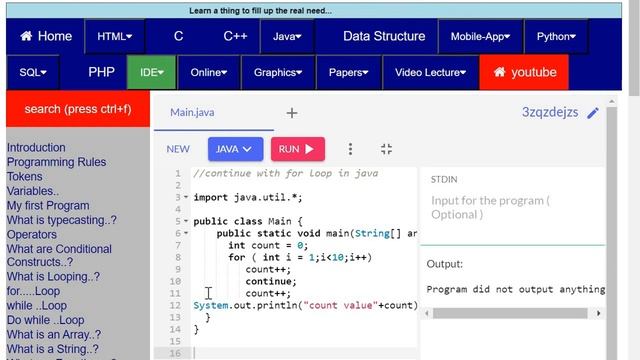 using continue statement with for loop in java ? смотреть онлайн