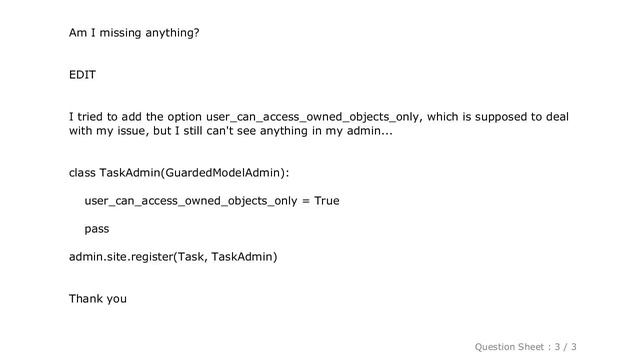 Django : Objects with permissions assigned by django-guardian not visible in admin смотреть онлайн