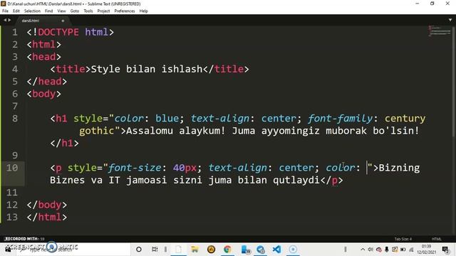 8-dars. Style, font-size, font-family va color bilan ishlash haqida смотреть онлайн