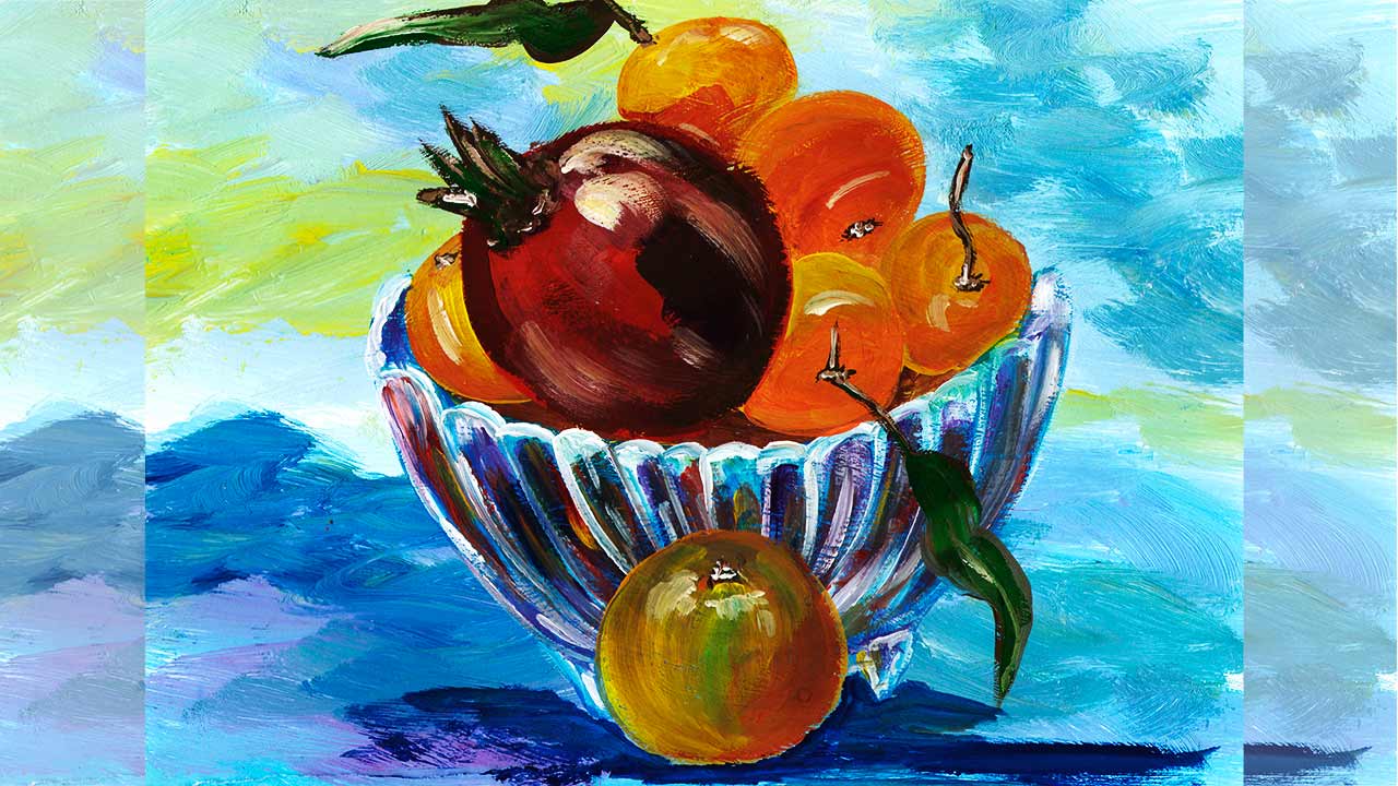 Как нарисовать вазу с фруктами гуашью. Рисуем натюрморт. Рисуем мандарины в вазе. смотреть онлайн