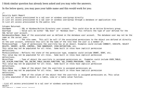 Finding all users with access to a table in SQL server смотреть онлайн