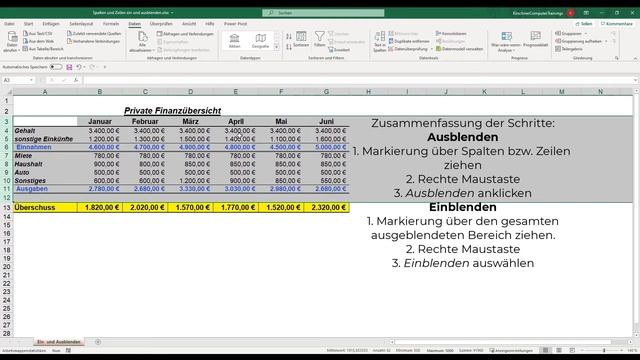 Excel Spalten und Zeilen mit nur 1 Klick Aus- und einblenden - nur bestimmte Informationen anzeigen смотреть онлайн