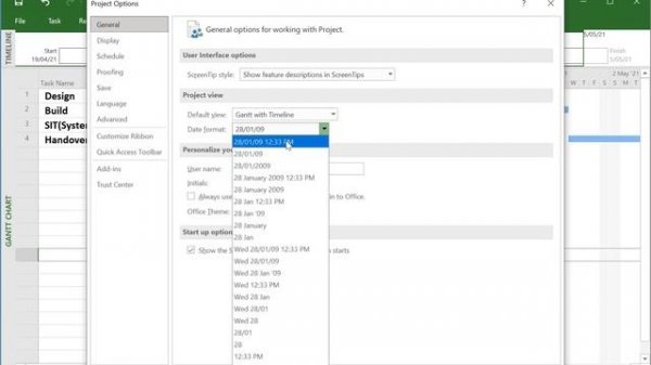 How to change date format in Microsoft Project
