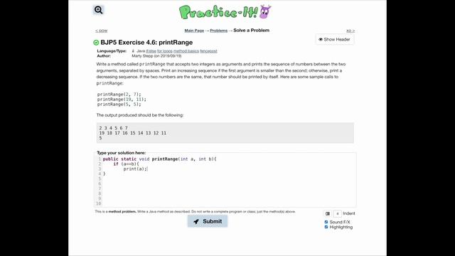 Exercise 4.6 (printRange) Java Tutorial || Practice-It смотреть онлайн