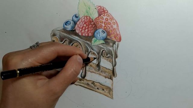 Рисуем цветными карандашами шоколадный торт с ягодами смотреть онлайн