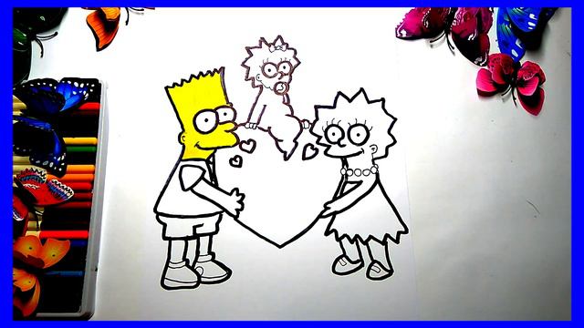 SIMPSONS Coloring Pages/Drawing for kids Bart, Lisa, Maggie смотреть онлайн