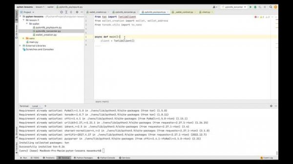 01 Первый урок по разработке в TON на Python Автор - @yungwine (telegram/github)