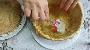 Блинный торт со сливочно-творожным кремом и бананами. #Масленица