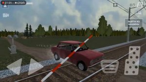 Машина, машинка, железнодорожный переезд, поезд, паровоз. Русская деревня. Симулятор.