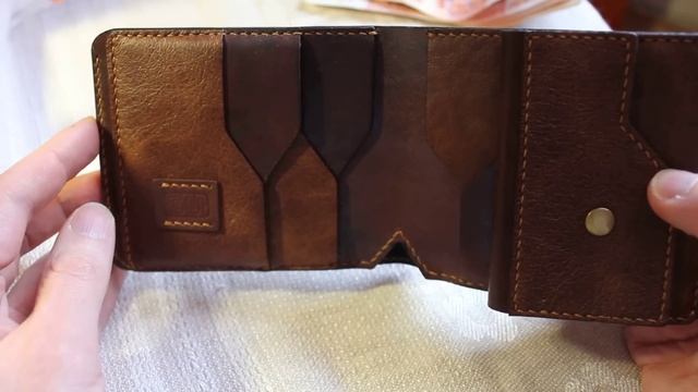 Кожаный кошелёк мужской (из кожи трёх видов), mens leather wallet, handmade. смотреть онлайн