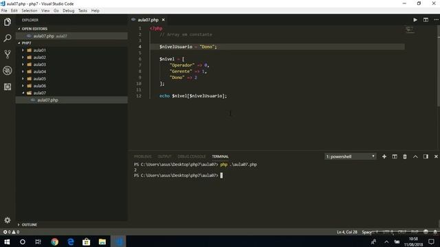 Aula 07 - Curso de PHP 7 - Array em Constantes смотреть онлайн