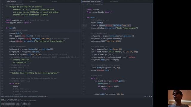 Changing the pygame template (the game loop framework) to our own with Python. смотреть онлайн