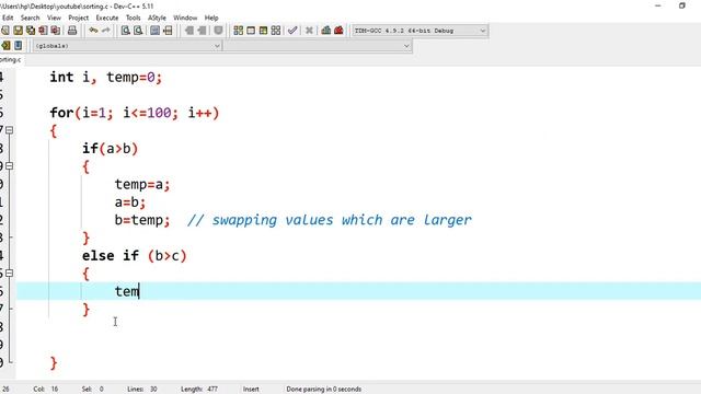 C program to sort in ascending order using function. смотреть онлайн