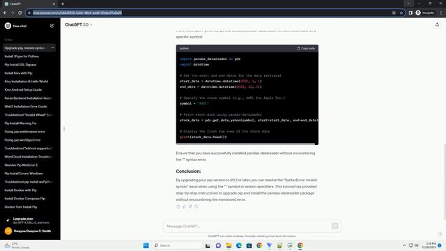 Pip Install Pandas Datareader Syntaxerror Invalid Syntax