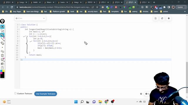 2730. Find the Longest Semi-Repetitive Substring | LEETCODE BIWEEKLY 106 смотреть онлайн