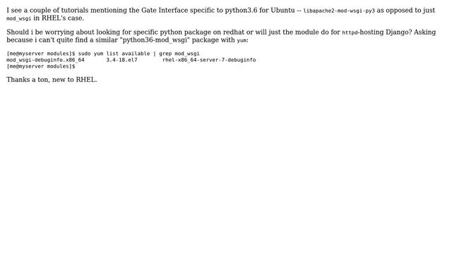Are mod_wsgi, python3-mod_wsgi and libapache2-mod-wsgi-py3 the same thing? Do i need just one... смотреть онлайн