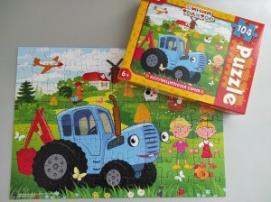 Синий трактор на ферме Пазл 104 детали