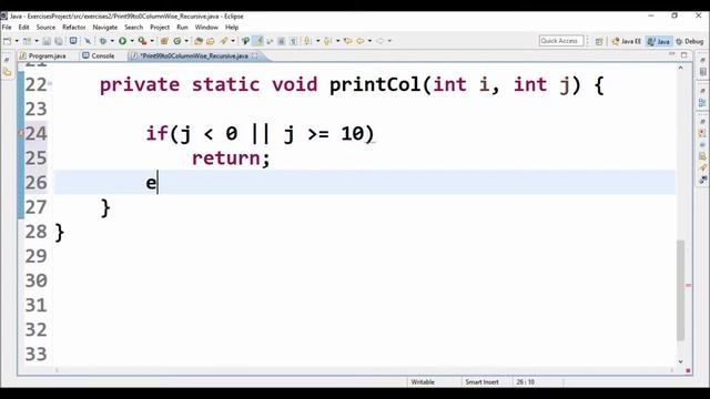 print 99 to 0 column wise recursive in java смотреть онлайн