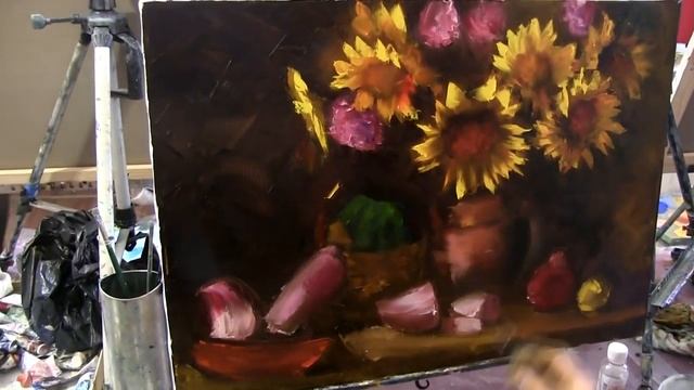 Обучение живописи мастихином Подсолнухи смотреть онлайн