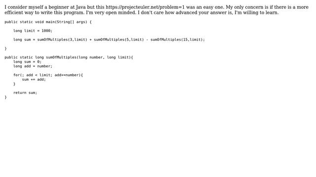 Code Review: Project Euler - Problem 1 Multiples of 3 and 5 (Java) смотреть онлайн