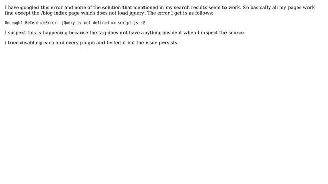 Wordpress: wordpress jquery is not defined because the head tag is empty смотреть онлайн