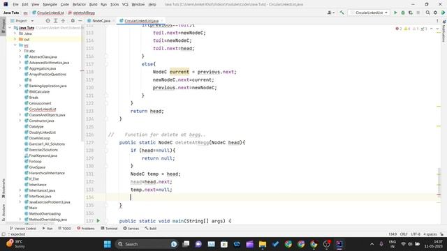 Delete at the beginning of circular linked list in java смотреть онлайн