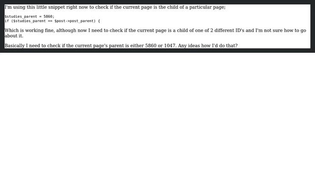 Wordpress: How to check if the current page's parent is one of 2 different ID's? смотреть онлайн