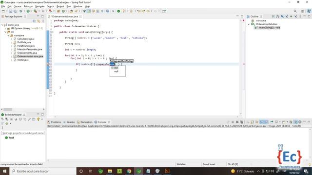 CURSO JAVA ESENCIAL - ORDENAMIENTO STRING смотреть онлайн