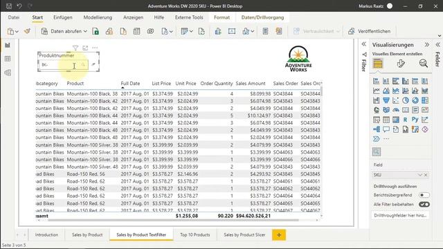 In Power BI Filtern PerTexteingabe
