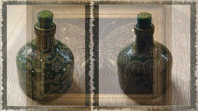 точечная роспись бутылки.