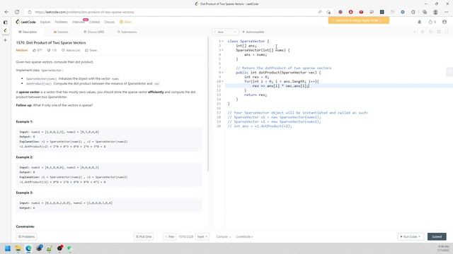 LeetCode 1570 | Dot Product of Two Sparse Vectors | Array | Java смотреть онлайн