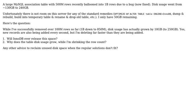 Databases: Does InnoDB ever release unused disk space? смотреть онлайн