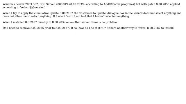 DevOps & SysAdmins: SQL Server 2000 unable to apply cumulative update 8.00.2187 смотреть онлайн