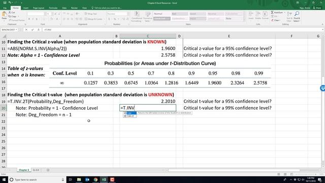 Ch. 8 Excel Tutorial Critical Values and Margin of Error смотреть онлайн