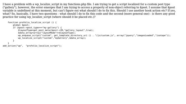 Wordpress: How to get $post object available inside functions.php to localize script? смотреть онлайн
