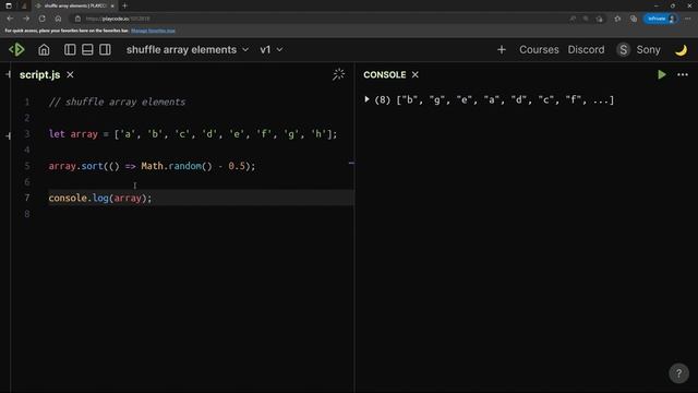 Shuffle array elements in JavaScript смотреть онлайн