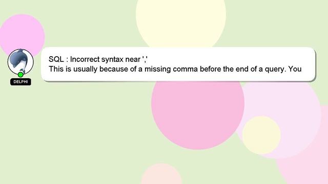 SQL : Incorrect syntax near ',' смотреть онлайн
