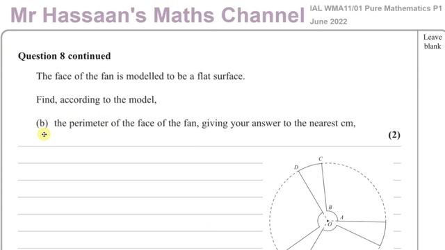 WMA11/01, (Edexcel) IAL P1 June 2022, Q8, Radian Measure, Arcs & Sector Area