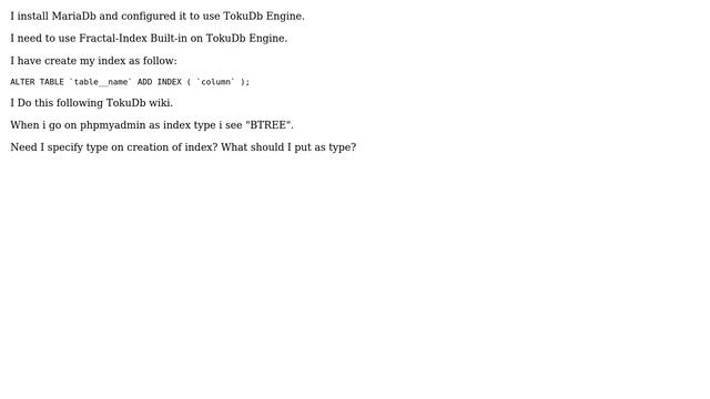 Databases: How do I create fractal index using tokudb engine? смотреть онлайн
