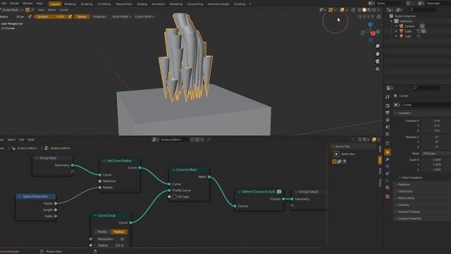 Hair curves + Curve to Mesh + Convert to Mesh example - Blender смотреть онлайн