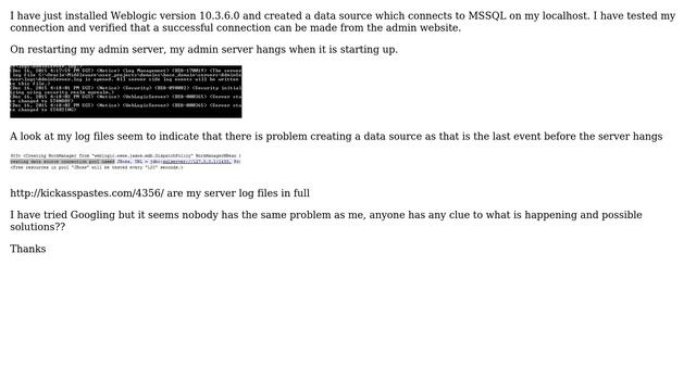 Weblogic server hangs when "Creating data source connection pool named" смотреть онлайн