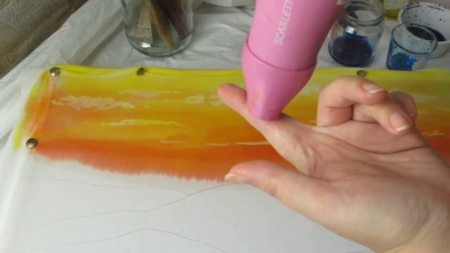 Горячий батик на хлопке мастер-класс роспись ткани как нарисовать горы и закат рисуем пейзаж горный смотреть онлайн